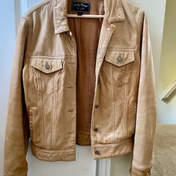 Lucky Brand Leather Trucker Jacket, cognac Brown, Size Small